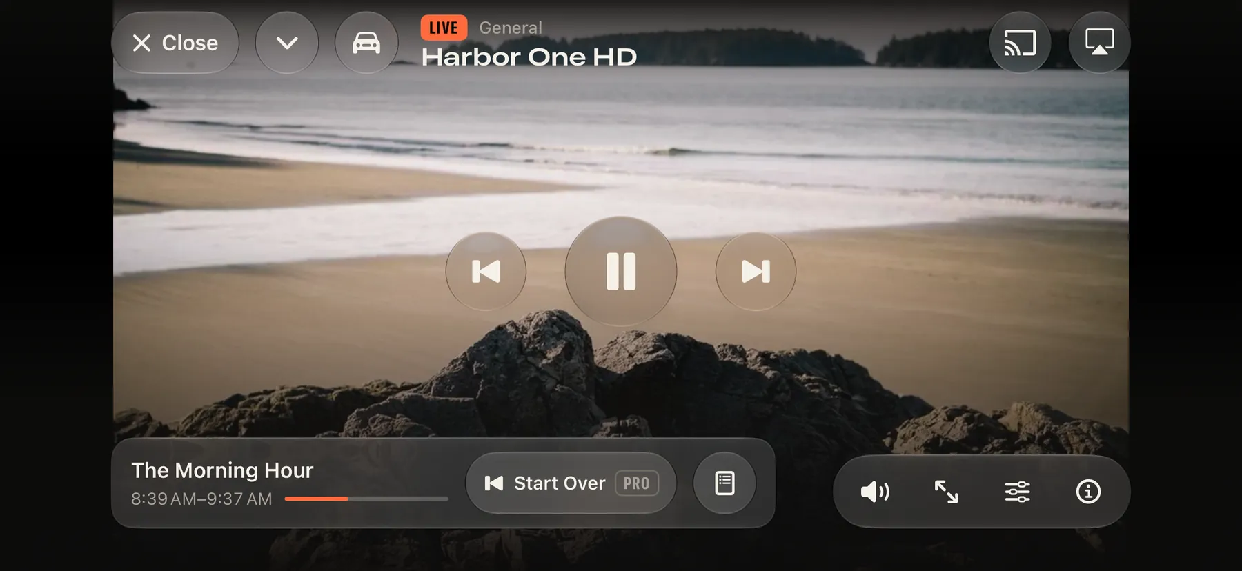 Landscape player: the picture fills the screen