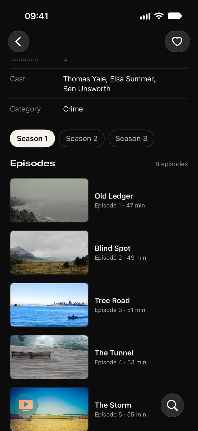Series screen: seasons and episodes